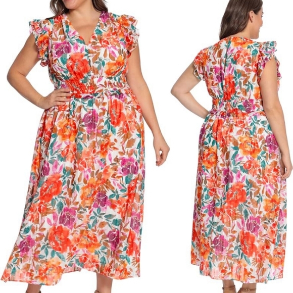 Maggy London Dresses & Skirts - {Maggie London} NEW V-Neck Short Flutter Sleeve Smocked Waist Maxi Dress